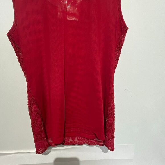 Objects D'art Women's Red Mesh Back Sleeveless Sequined Beaded Top Small NWT - Picture 7 of 8